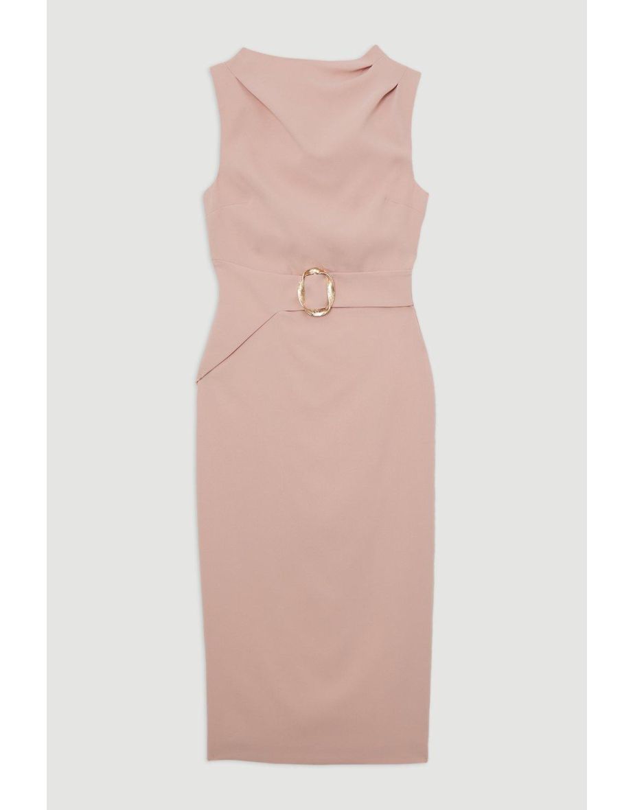 Soft Tailored Drape Detail Sleeveless Tailored Midi Dress - 3