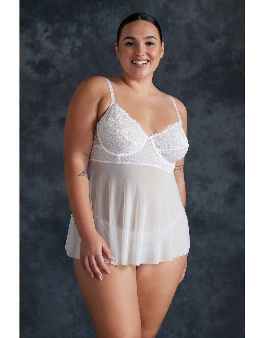 White High Waist Underwire Babydoll