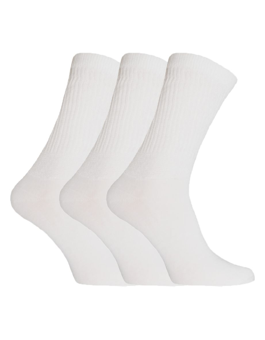 Mens Extra Wide Comfort Fit Wide Feet Diabetic Socks (3 Pairs) - White