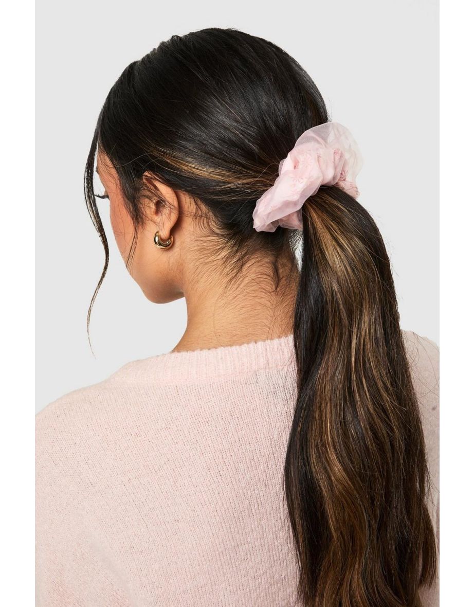 Floral Print Organza Oversized Scrunchie 3 Pack - multi