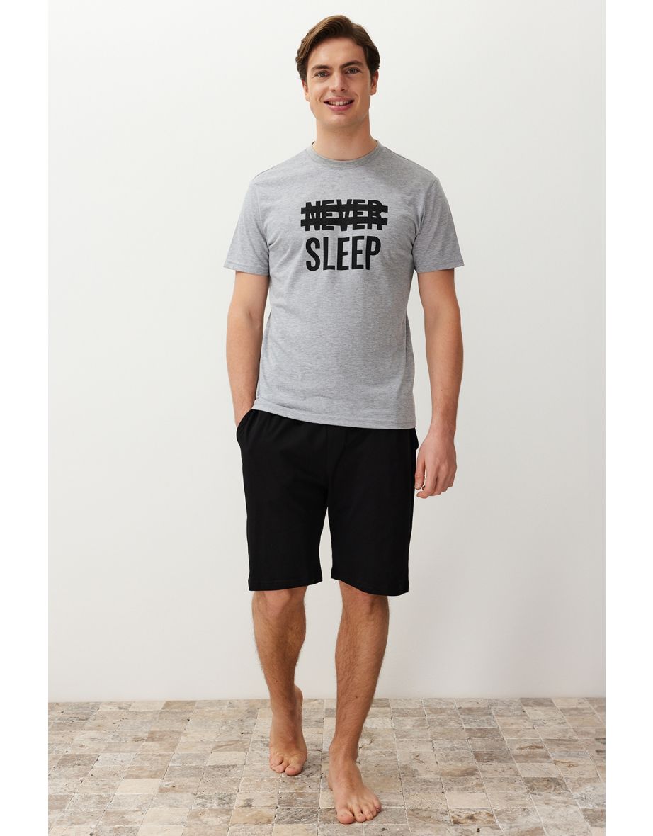 Gray Regular Fit Checked Pajamas Set