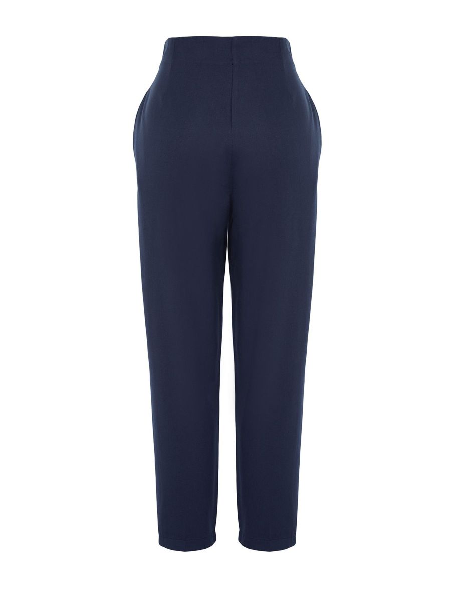 Navy Blue Carrot Woven Striped Trousers - 28
