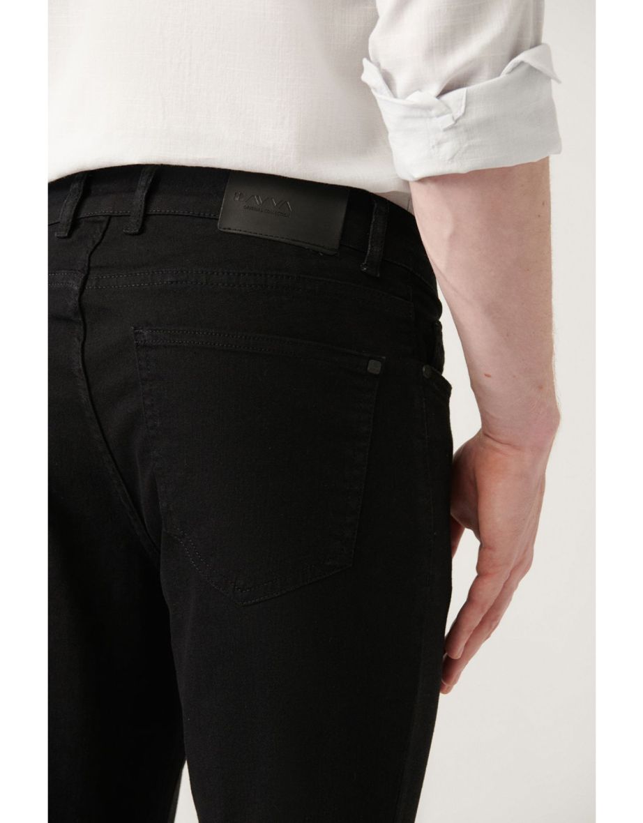 Men's Black Worn Washed Flexible Extra Slim Fit Slim Fit Jeans - 4