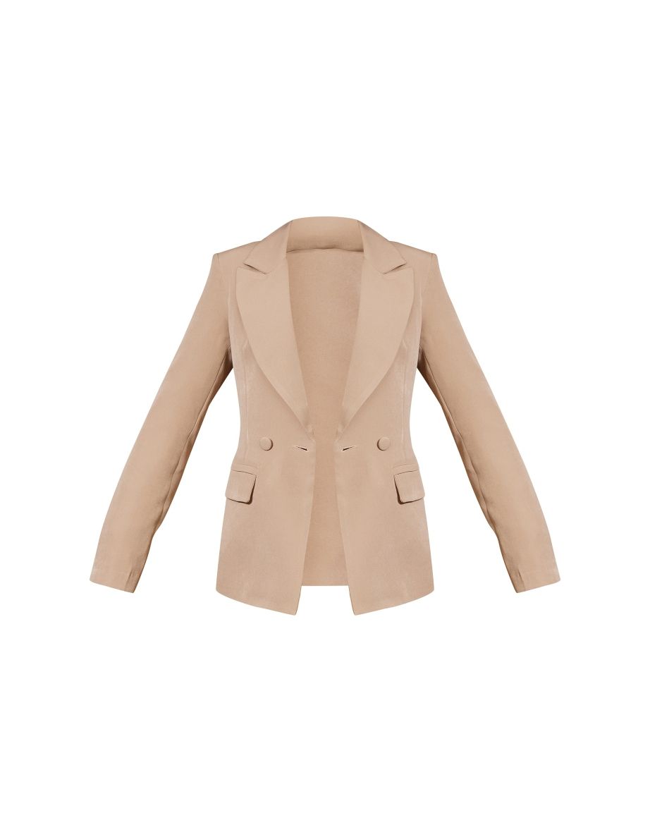 Taupe Woven Pocket Detail Double Breasted Blazer - 4