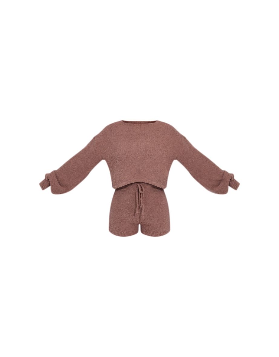Chestnut Chenille Balloon Sleeve Jumper And Shorts Lounge Set - 4