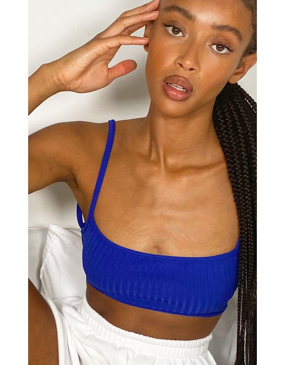 Royal Blue Rib Strappy Back Bralet - 3