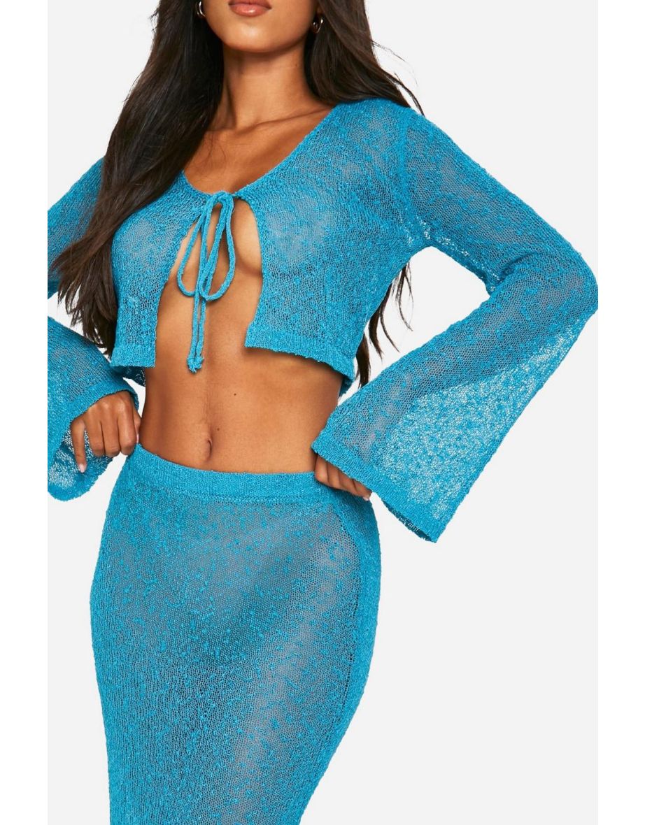 Popcorn Crochet Tie Top & Maxi Skirt Beach Co-ord - 3