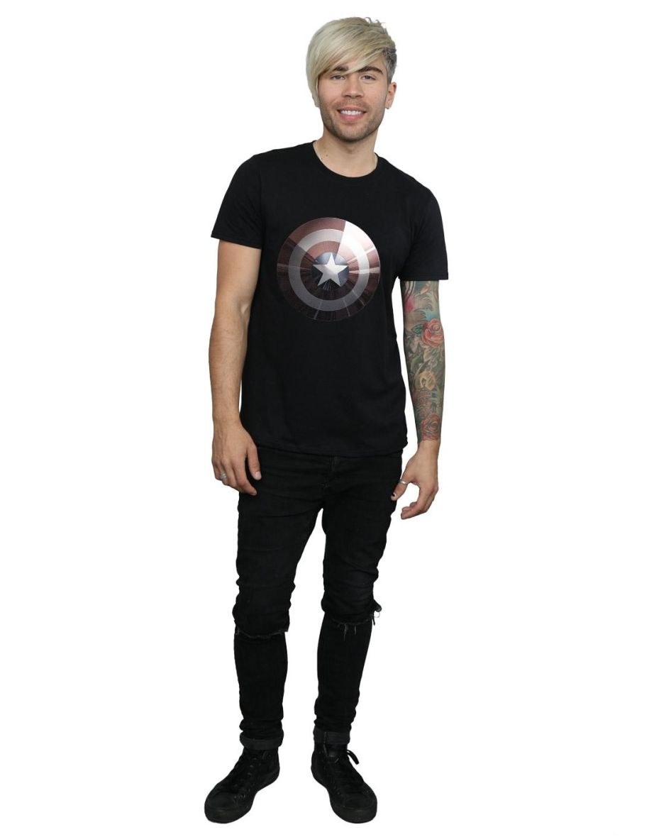 Marvel Mens Captain America Shield Shiny T-Shirt - Black - 3