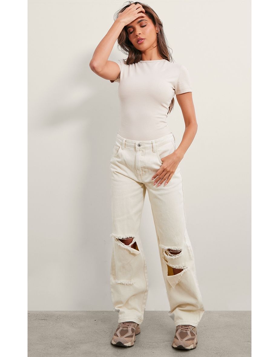 Stone Washed Baggy Low Rise Ripped Boyfriend Jeans