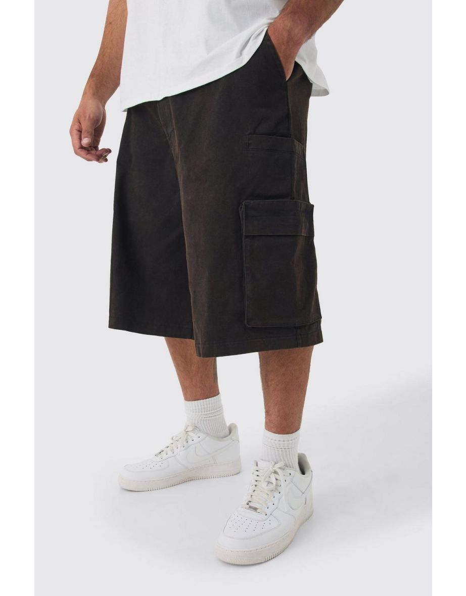 Plus Zip Detail Acid Wash Twill Jorts