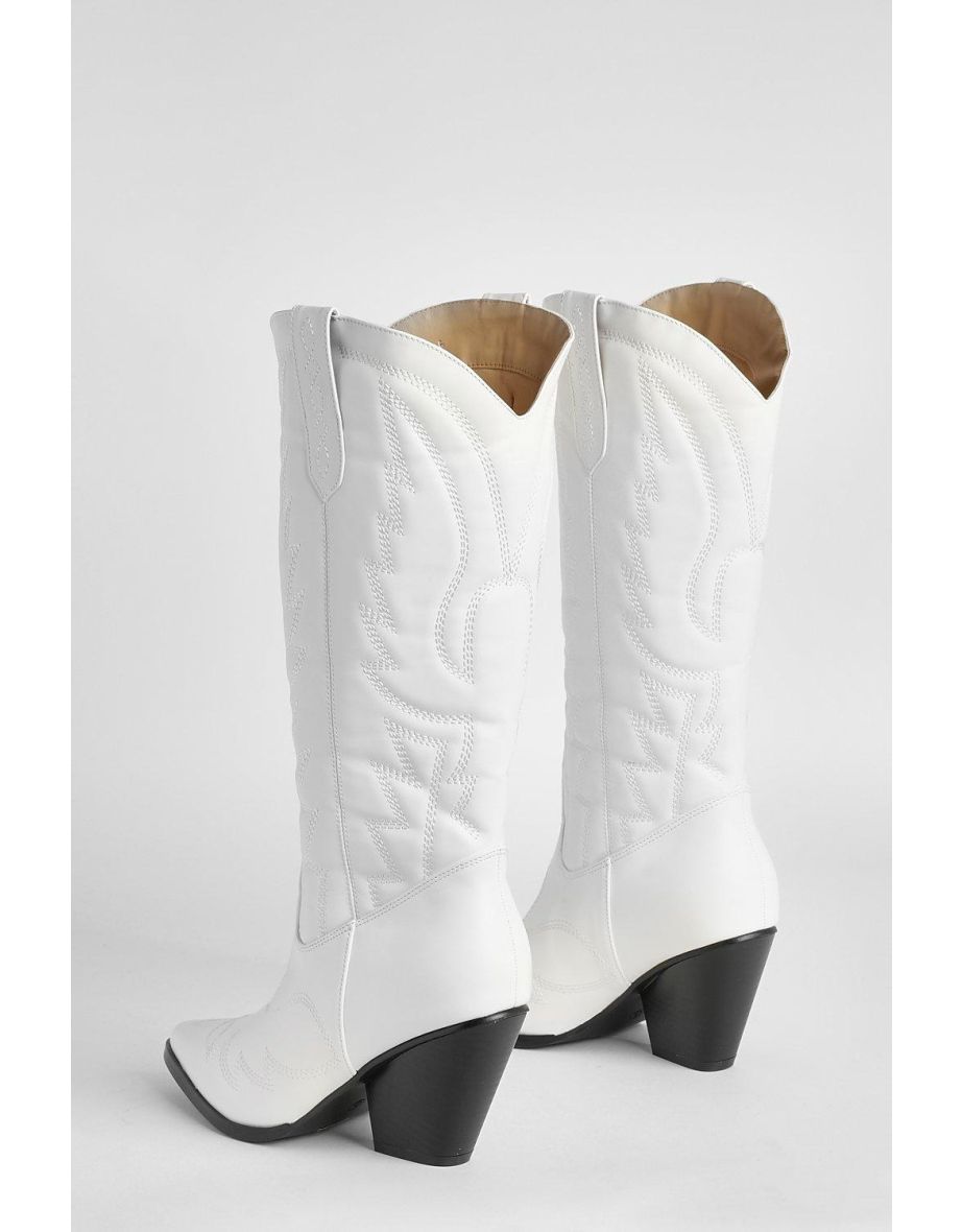 Knee High Western Cowboy Boots - white - 3