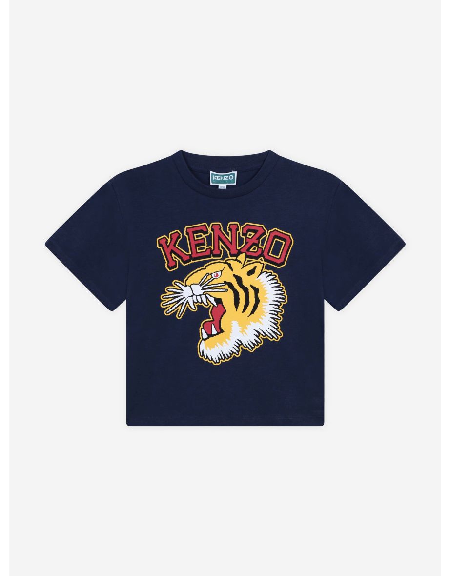 KENZO Boys Tiger Logo T-Shirt in Navy