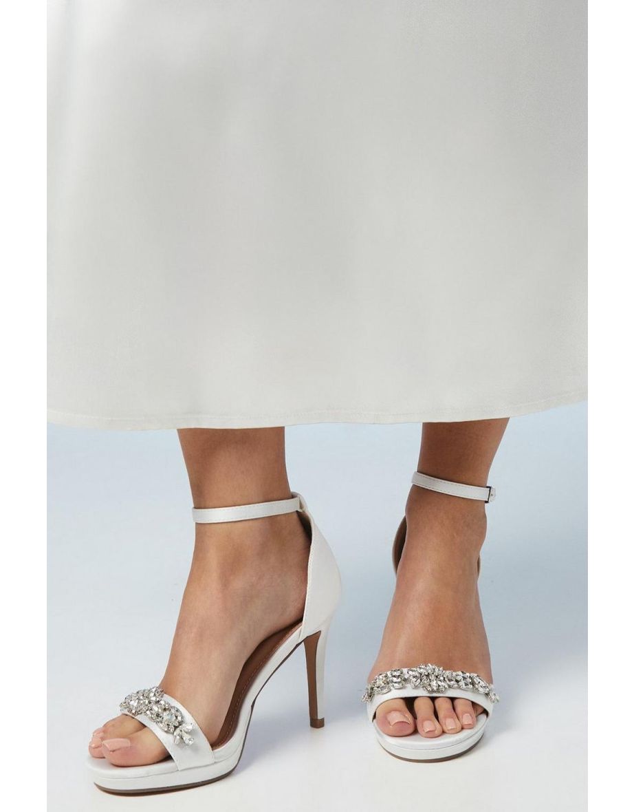 Wide Fit Bridal Tamia Jewelled Trim Satin Platform Heeled Sandals