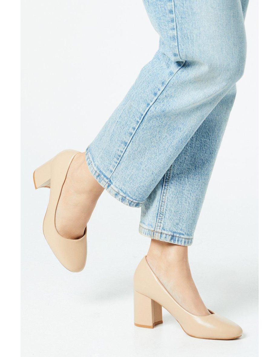 Ella Round Toe High Block Heel Court Shoes