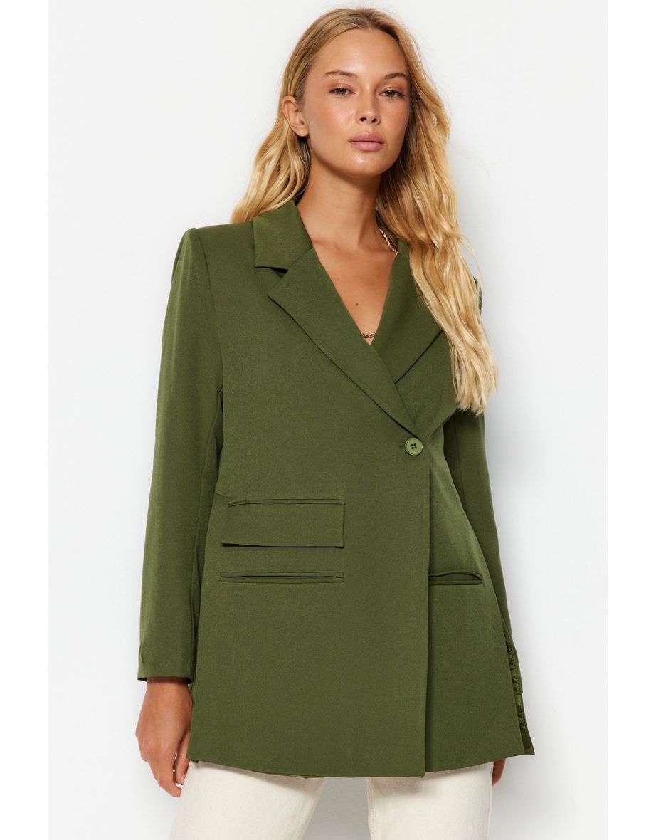 Khaki Oversize Lined Woven Blazer Jacket