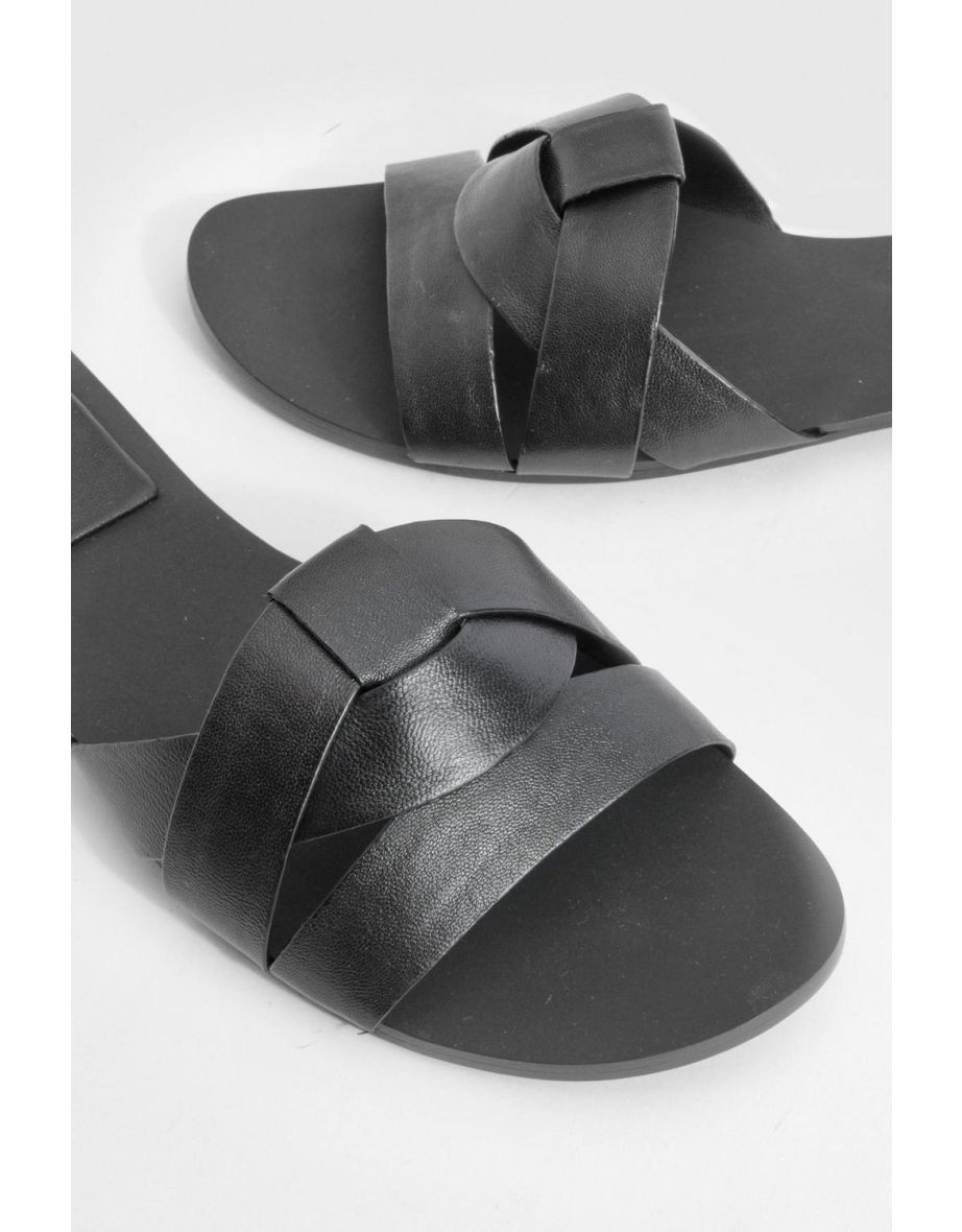 Woven Leather Mule Sandals - black - 3