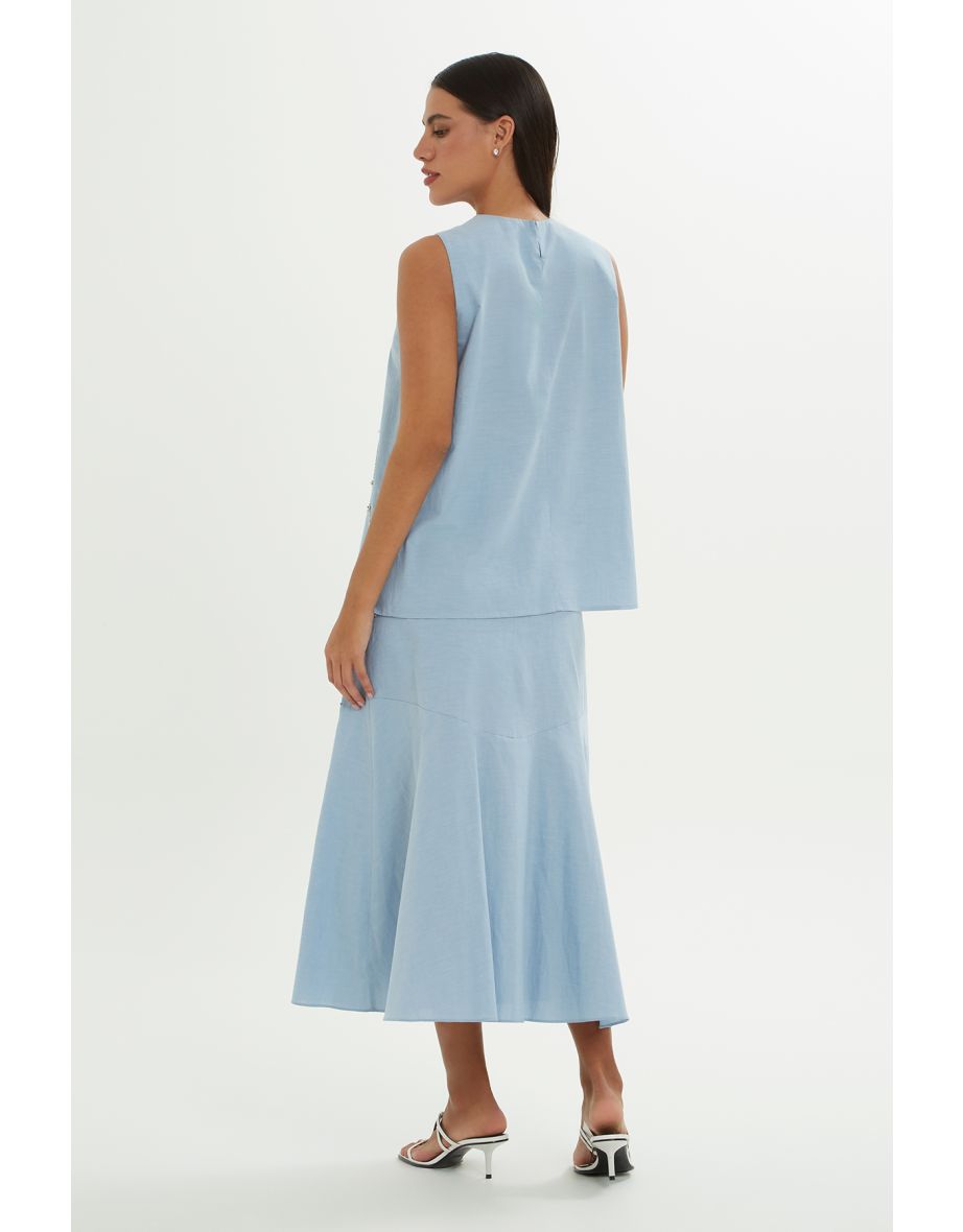 Embroidered Sleeveless Blue Blouse - 4