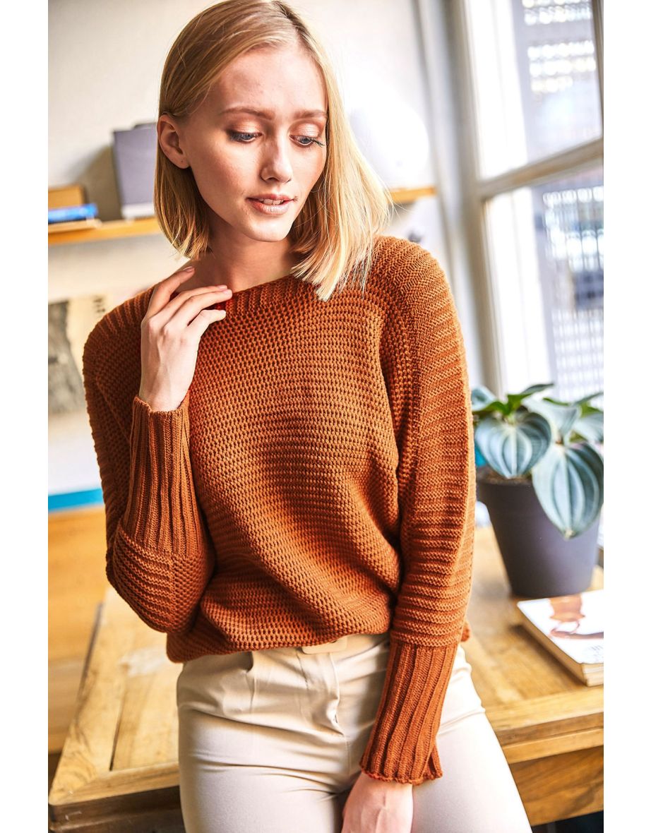 Women's Tile Sleeve Detailed Honeycomb Knitted Sweater