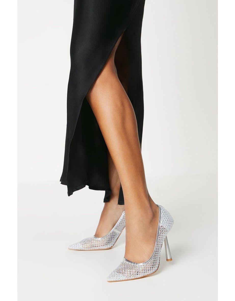 Tori Diamante Net Pointed Stiletto Court Shoes