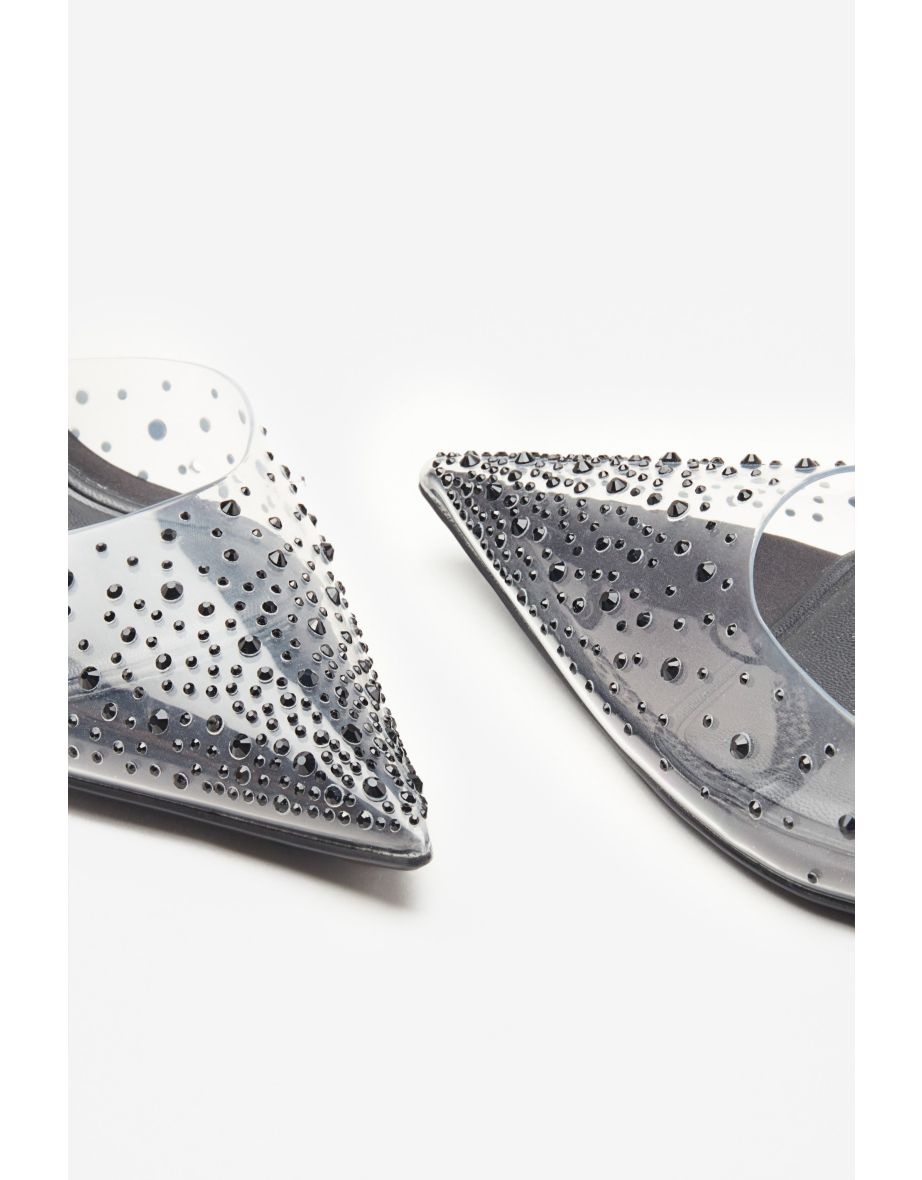 Covergirl | Black Diamante Sling Back Pointed Heels - 4