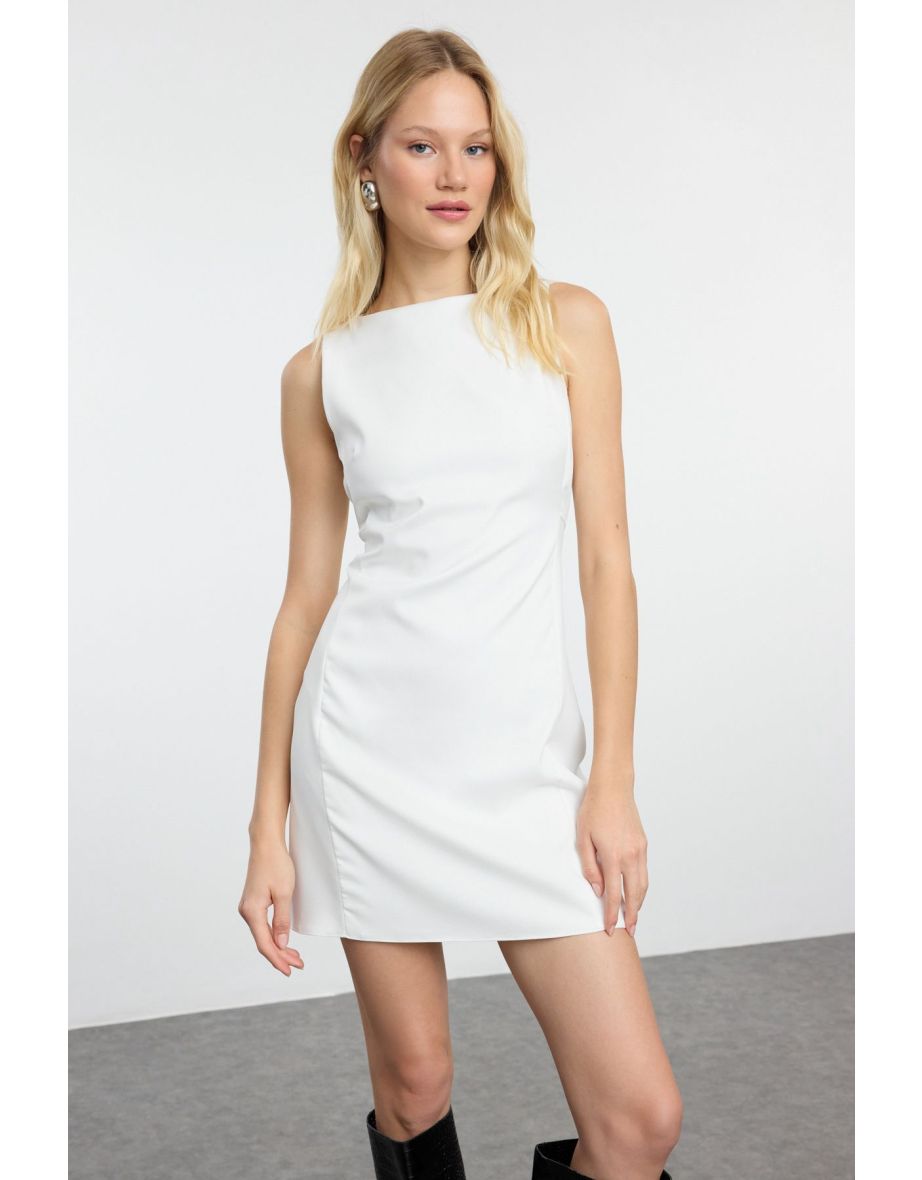 Ecru A-Line Mini Woven Dress
