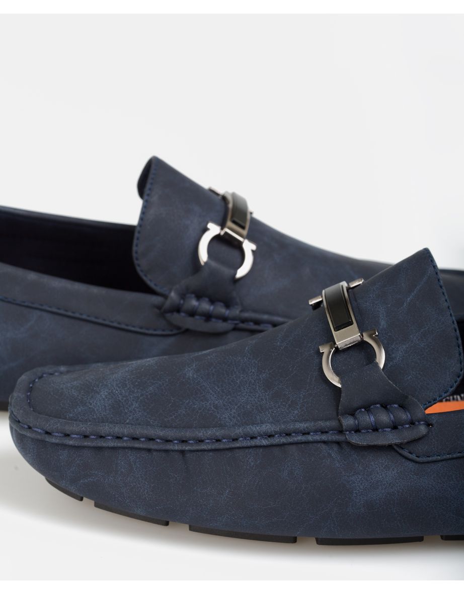 Metallic Buckle Faux Suede Driving Loafers Moccasin Slip On Shoes - 4