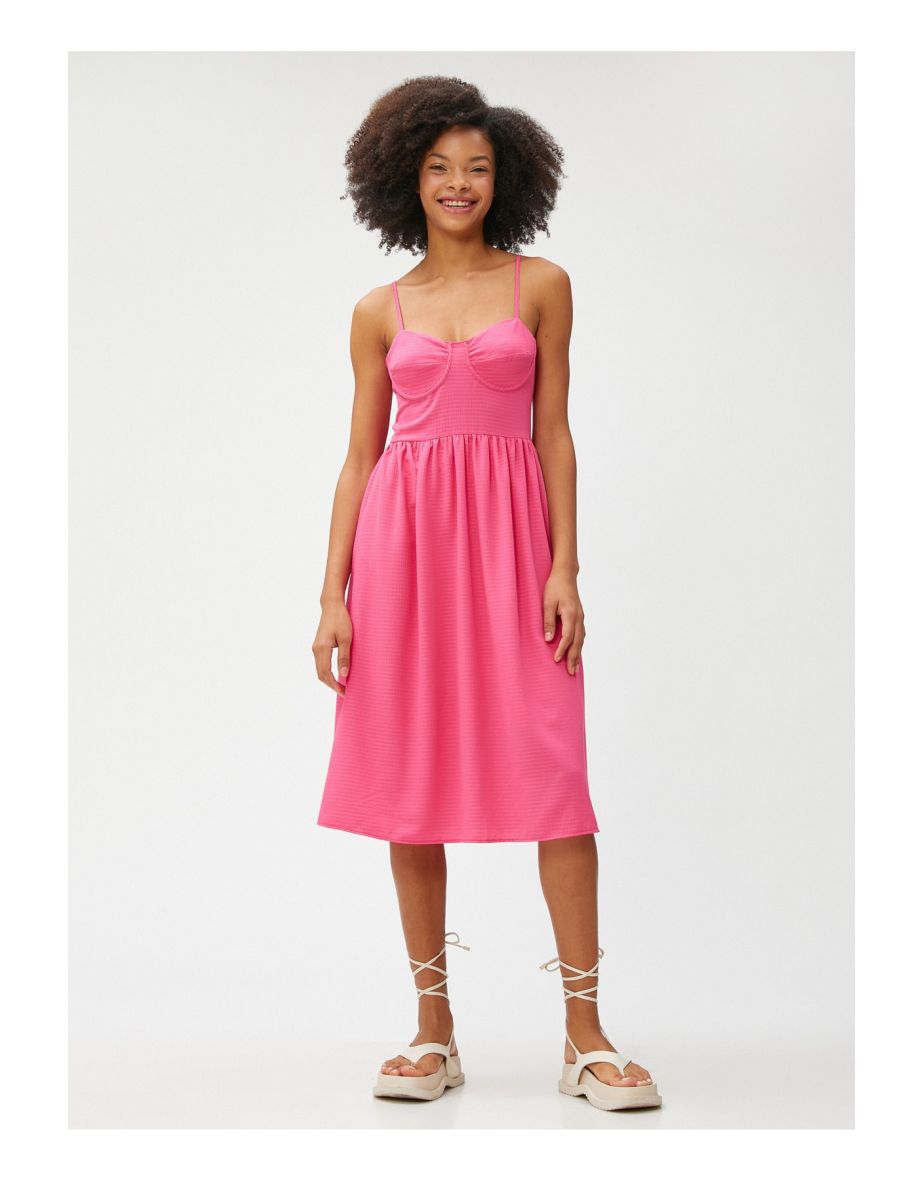 Pink Ruched A-Line Midi Dress