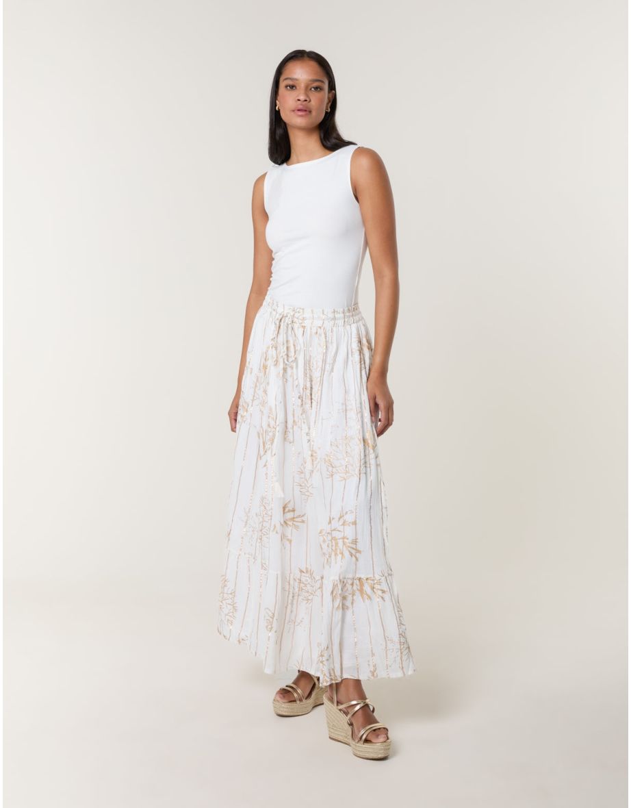 Gold Foil Print Peplum Hem Skirt