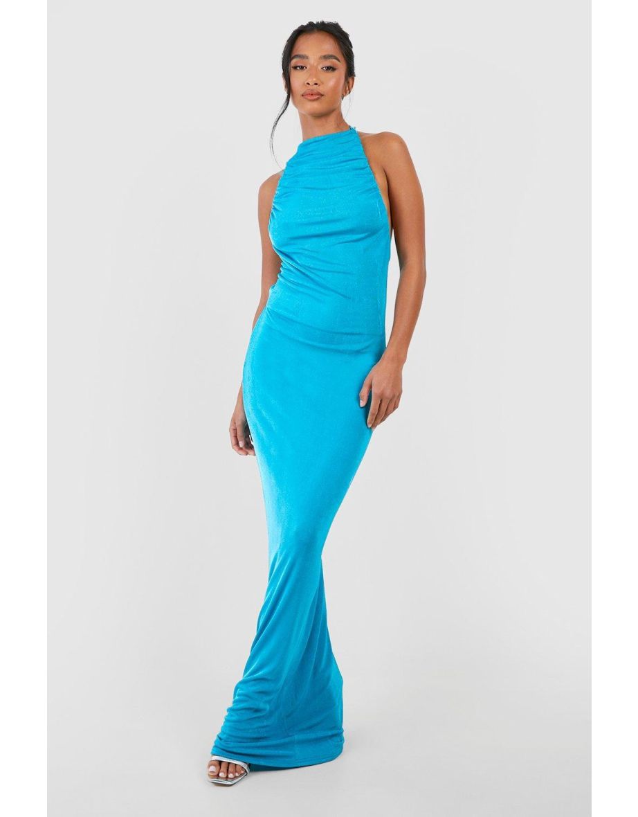 Petite Slinky Drape Front Strappy Back Maxi Dress - turquoise