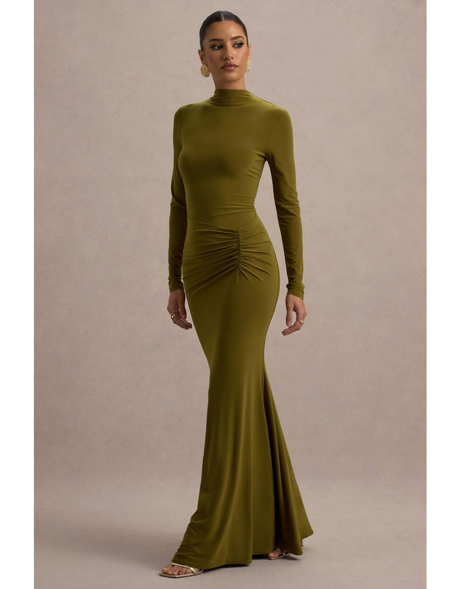 Reid | Green Long-Sleeve Gathered Maxi Dress - 5