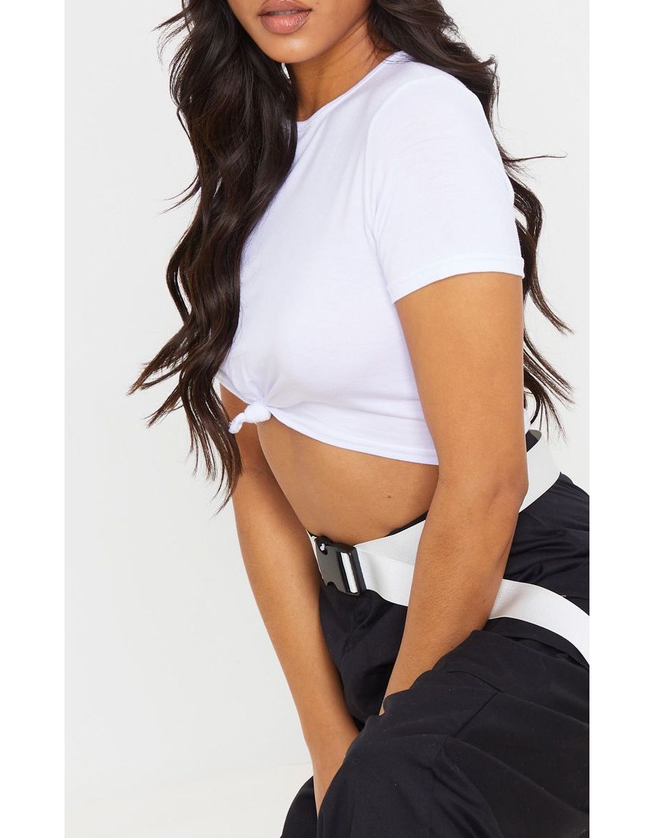 White Jersey Knot Front Crop T Shirt - 3