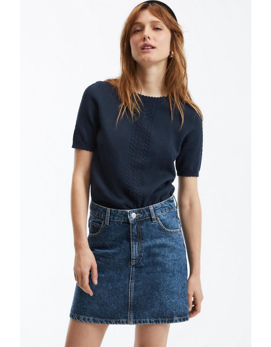 Cotton Short Sleeve Jumper/Sweater with Crew Neck