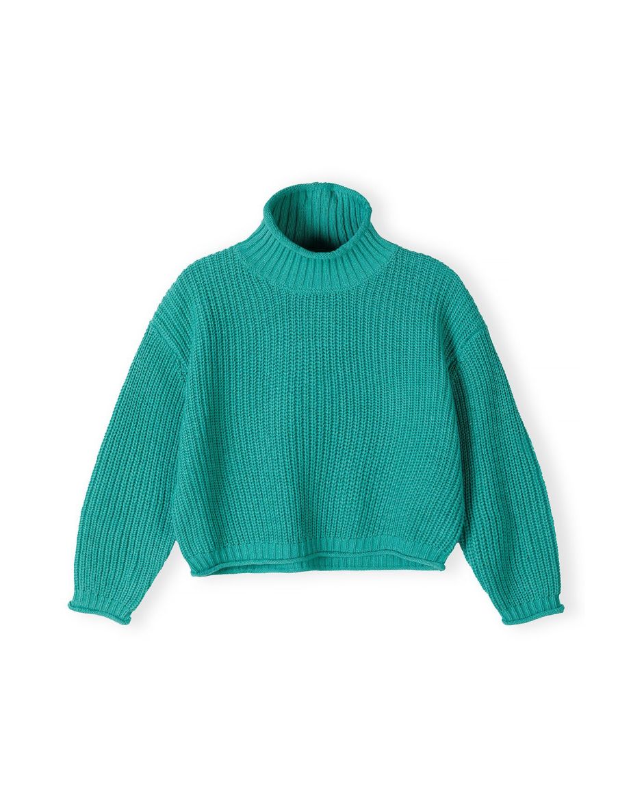 Girls Roll Neck Chunky Knit Cropped Jumper