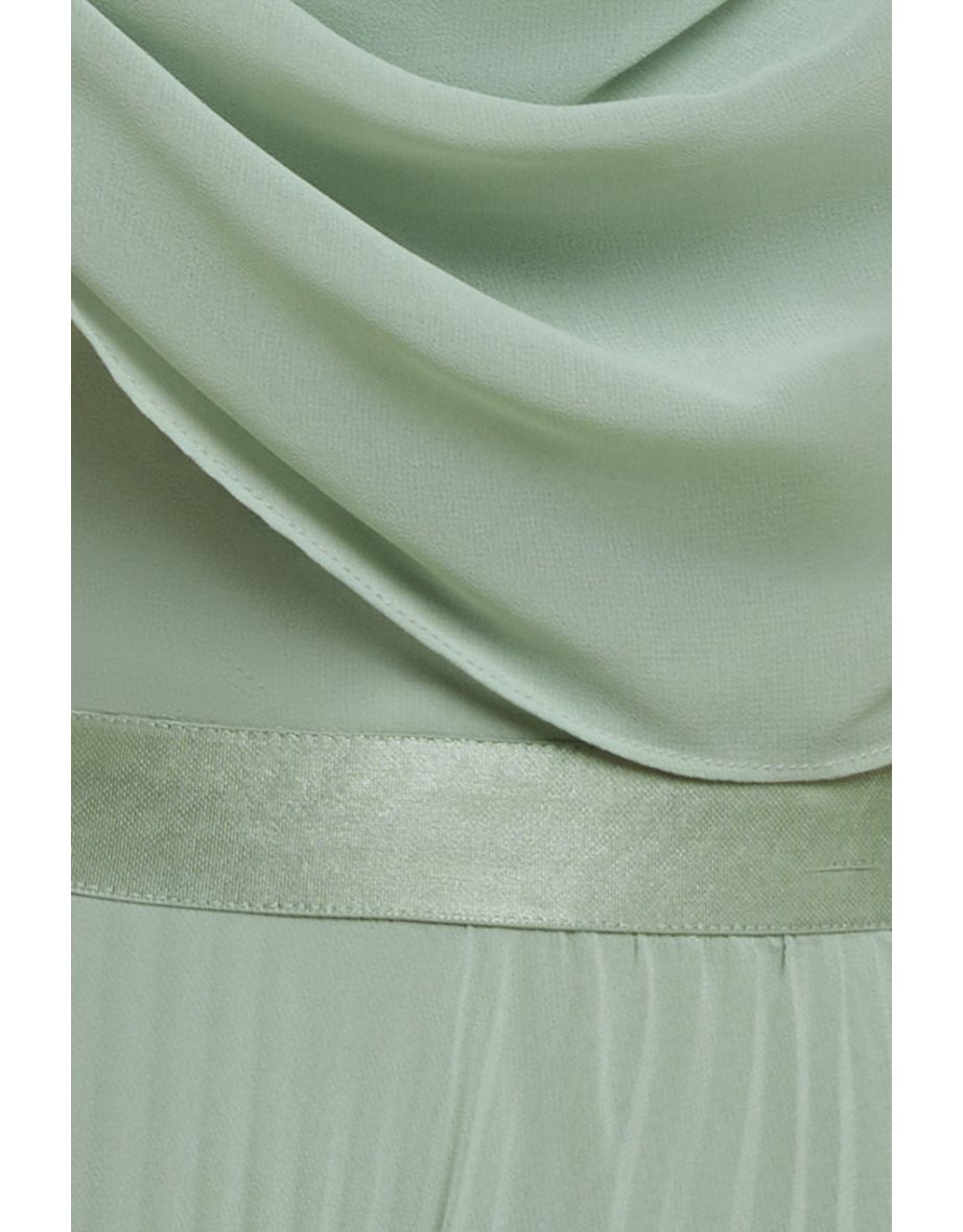 Goddiva Cowl Neck One Shoulder A-Line Chiffon Maxi Dress - Sage Green - 3