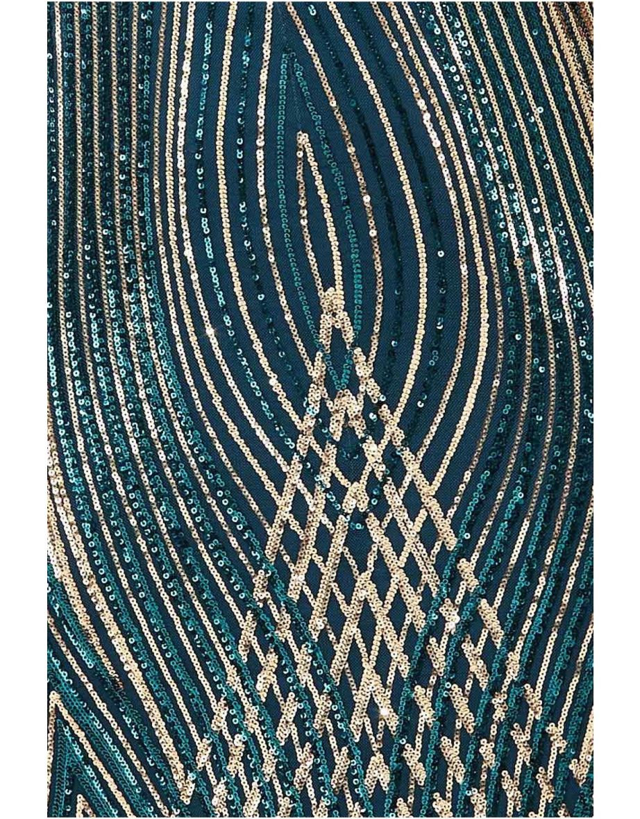 Goddiva Plus Two Toned V Neck Sequin Maxi - Emerald Green - 3