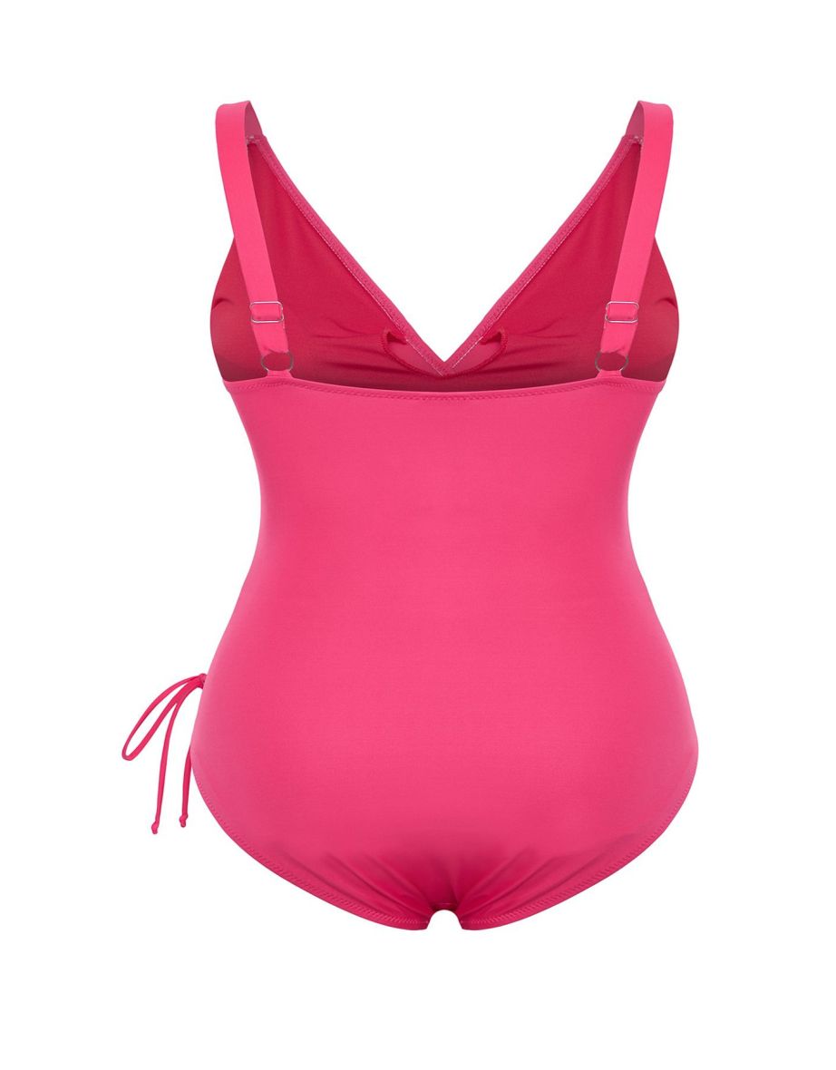 Pink Double Breasted Tie Detail Plus Size Swimsuit - 7
