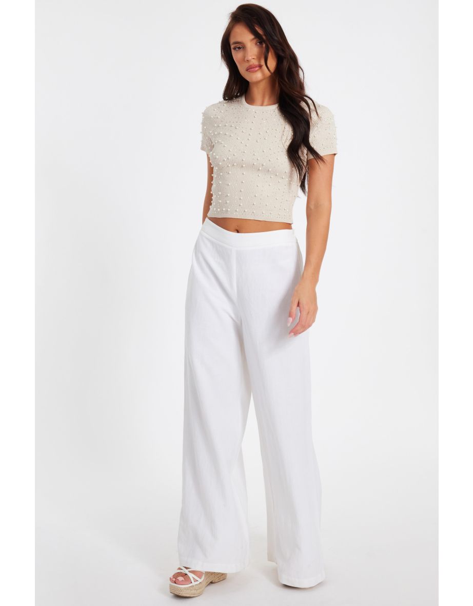 Stone Knit Embellished Crop Top