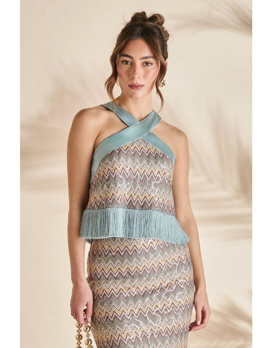 Sequin Crochet Tassel  Holiday Top - 3