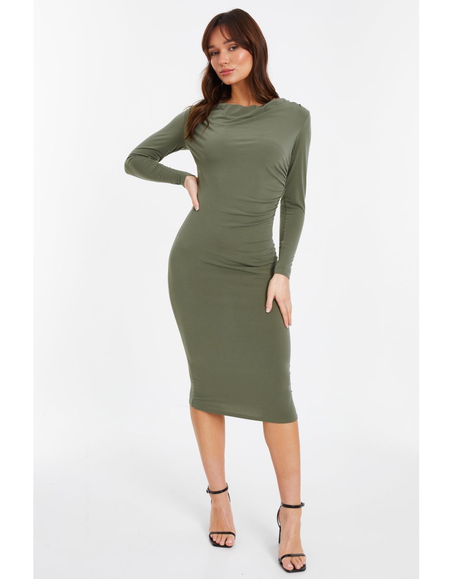 Khaki cowl neck dress 2025