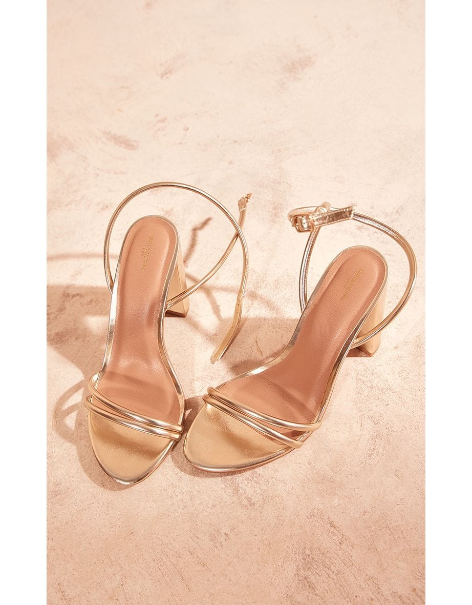 Gold Wide Fit Metallic PU Round Toe Barely There Block High Heeled Sandals