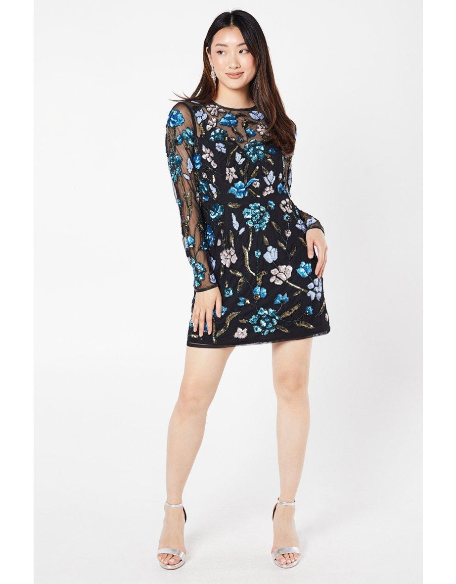 Iridescent Sequin Hand Embellished Mini Dress