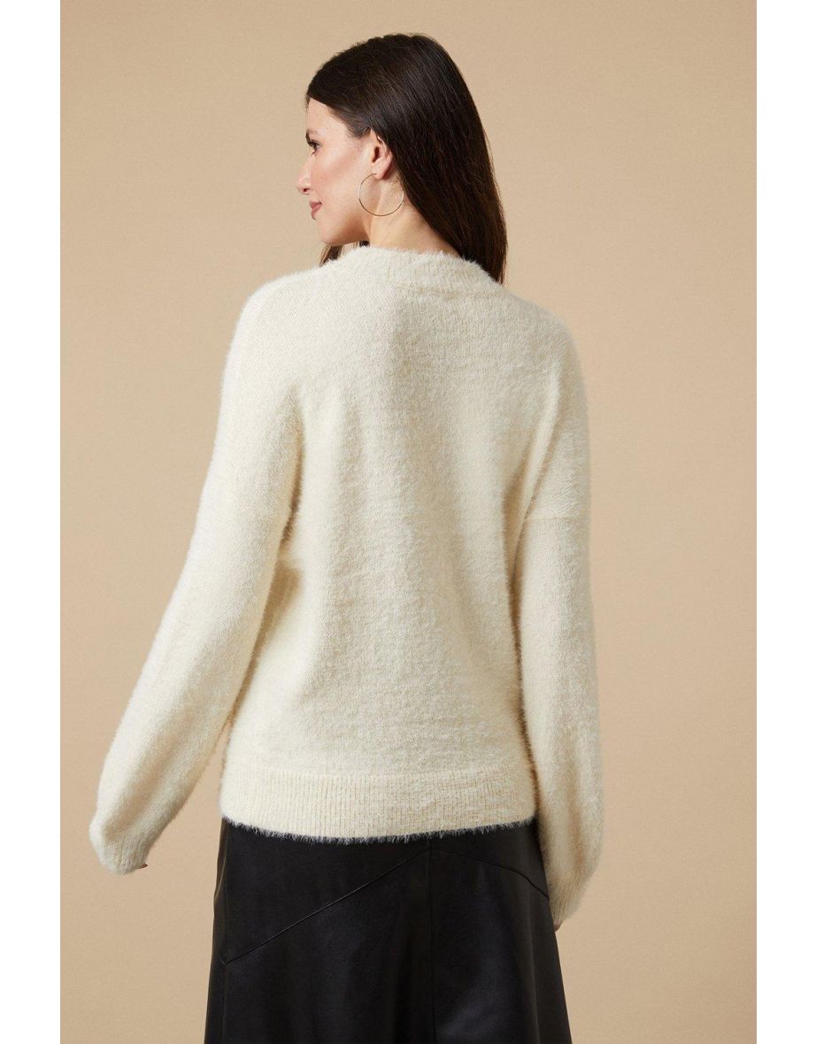 Ivory Fluffy High Neck Jumper - 2