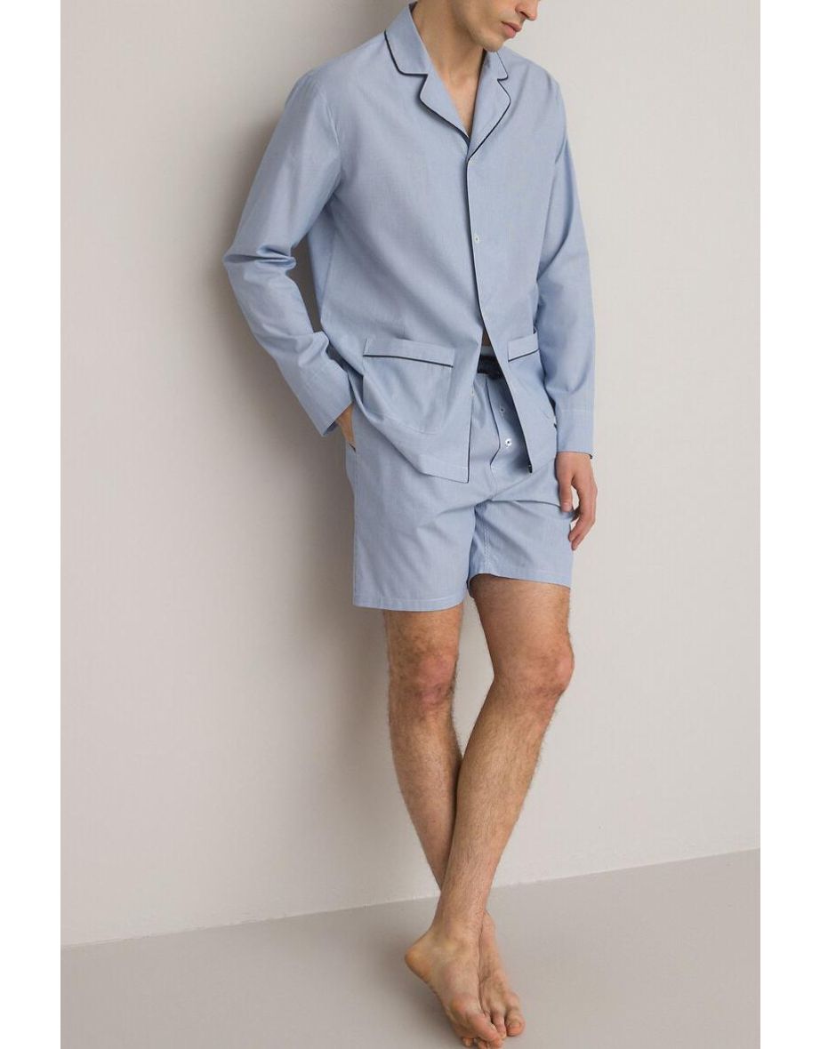 Shop Cotton Chambray Short Pyjamas with Long Sleeves Online in Qatar VogaCloset