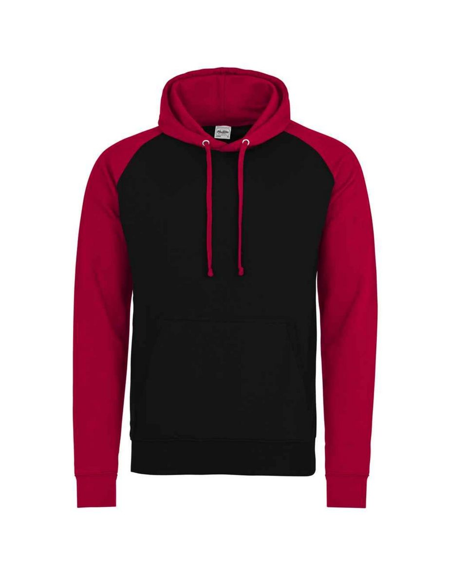 Awdis Mens Baseball Hoodie - Jet Black/Fire Red