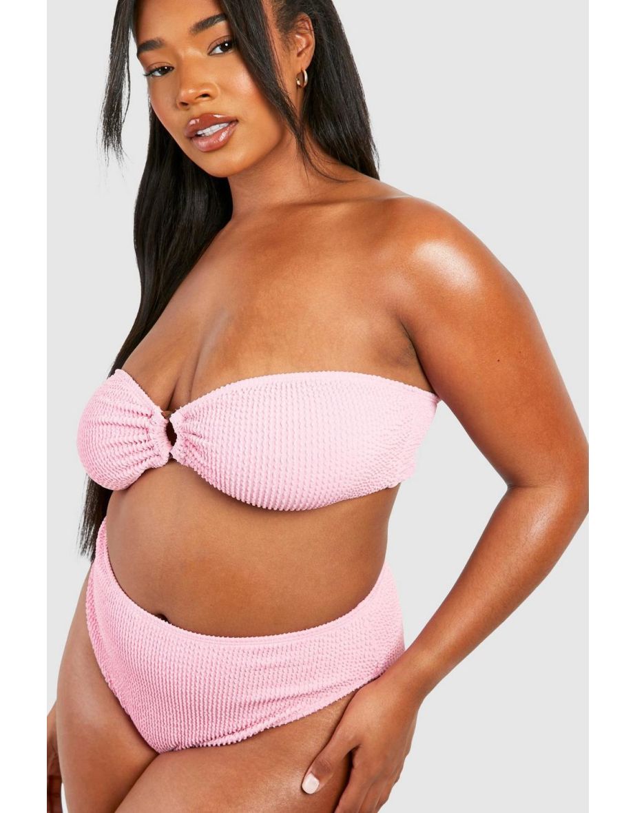 Plus Crinkle O Ring High Waisted Bandeau Bikini - baby pink - 2