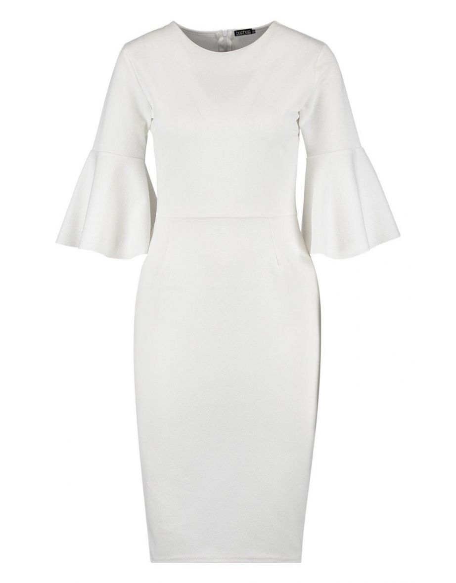 3/4 Angel Sleeve Crew Neck Midi Dress - ivory - 1