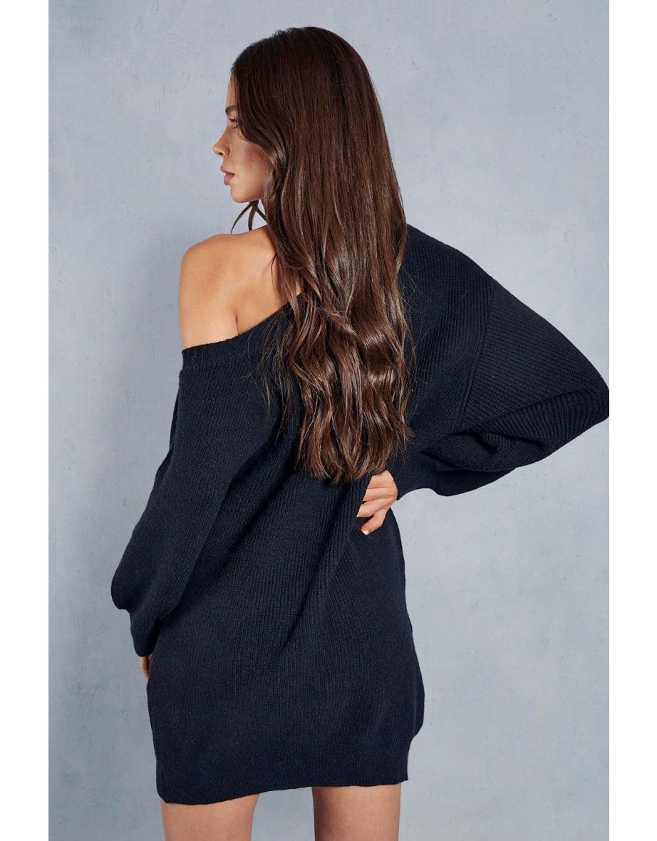Knitted Oversized Off The Shoulder Jumper Dress - 2