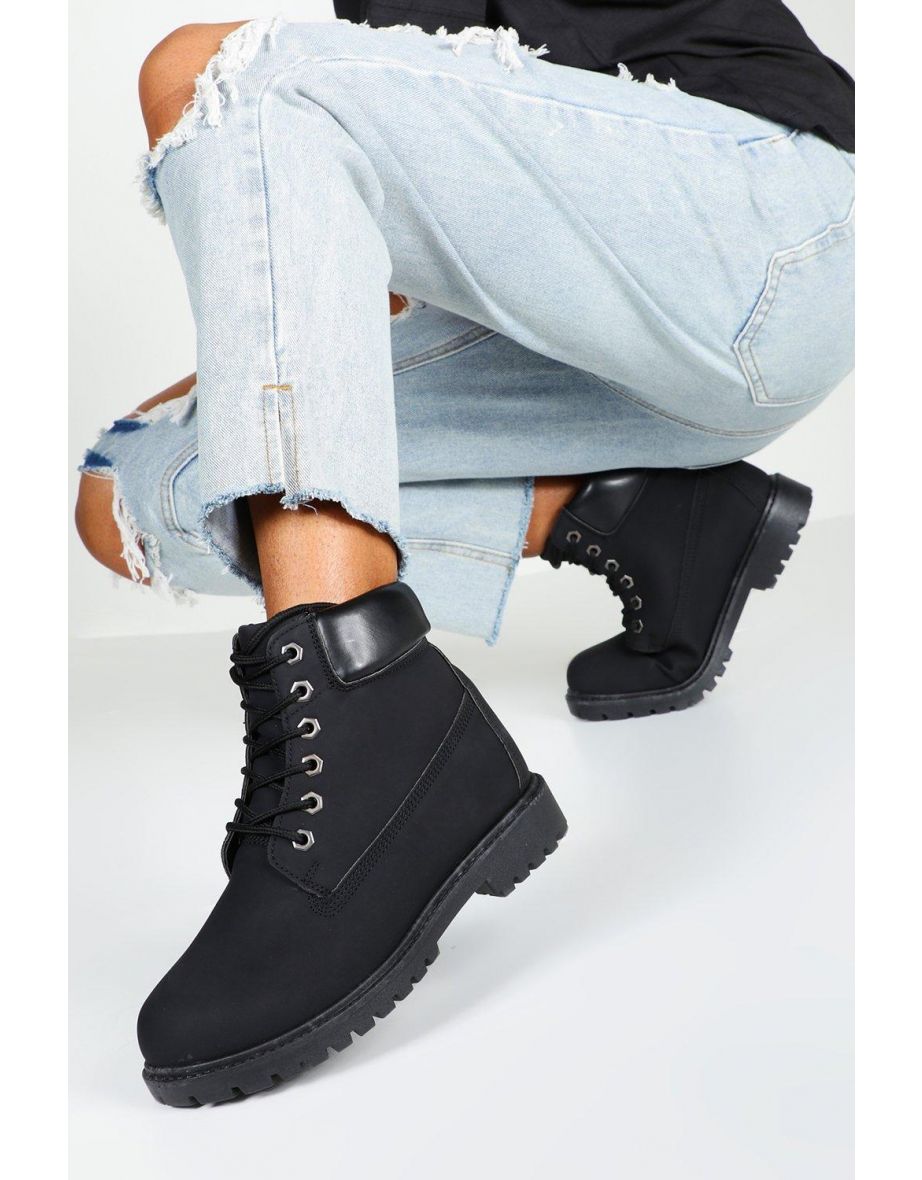 Wide Fit Hiker Boots - black
