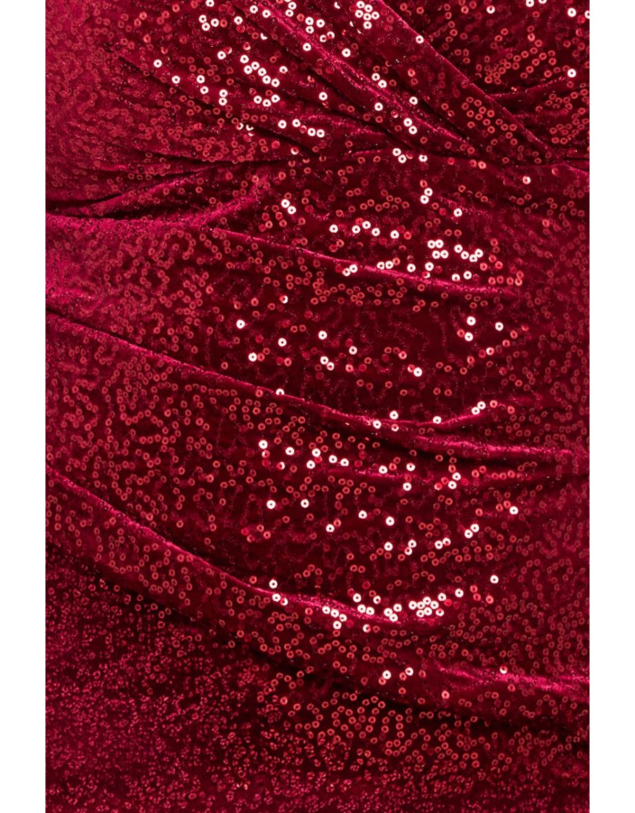 Goddiva Plus Sequin & Velvet Bardot Maxi Dress - Wine - 3
