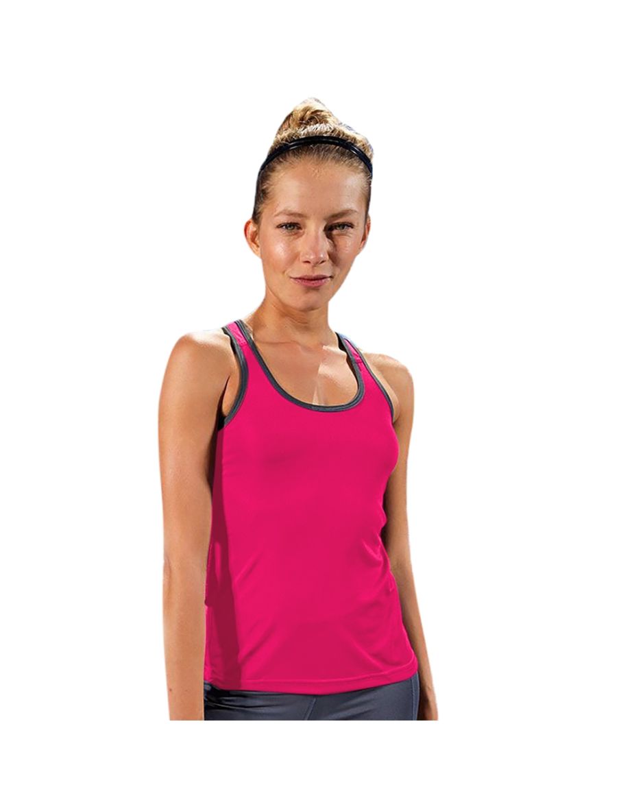 Tri Dri Womens/Ladies Panelled Fitness Sleeveless Vest - Hot Pink /Black - 1